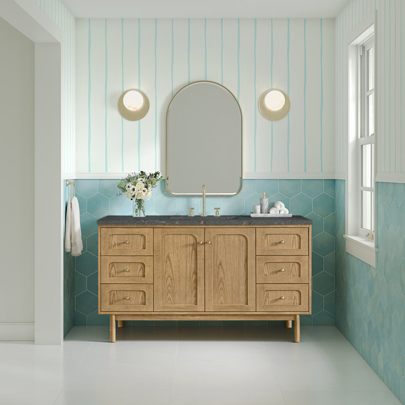Laurent 60"W Single Vanity W/ Freepower Wireless Charger, Honey Oak, Siberian