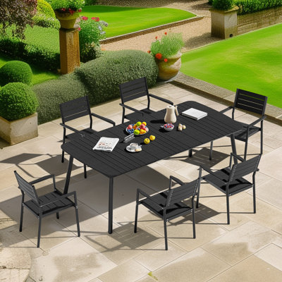 Deen 6 - Person Aluminum Frame Rectangular Outdoor Dining Set with Stackable Chairs (Set of 7)