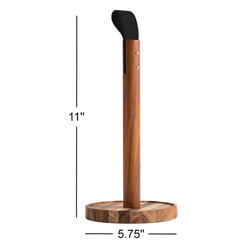 Porte-essuie-tout autoportant en acacia et cuir