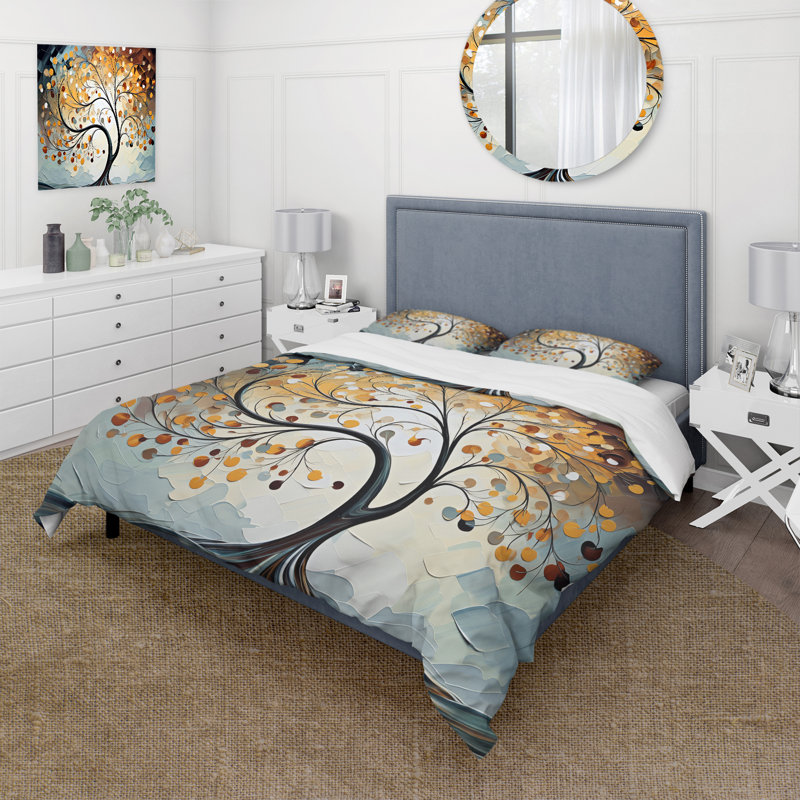 Ensemble de housse de couette en microfibre / polyester jaune et gris, Housse de couette pour grand lit et 2 taies décor