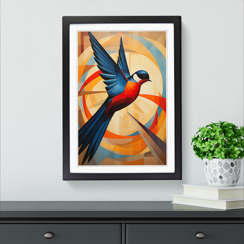 Swallow Constructivism No.2 - Single Picture Frame Print on Wood, 46cm H x 34cm W x 2cm D, Black
