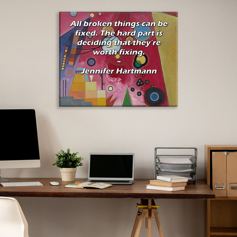 Toile tendue de la galerie ArtsyQuotes par Jennifer Hartmann: «Toutes les choses cassées peuvent être réparées. La partie difficile est de décider qu’elles valent la peine d’être réparées.»