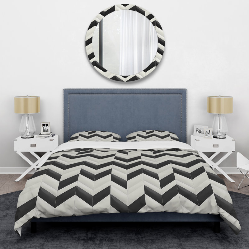 Ensemble de housse de couette moderne noir et blanc Modern Chevron III, Housse de couette pour grand lit et 2 taies décor