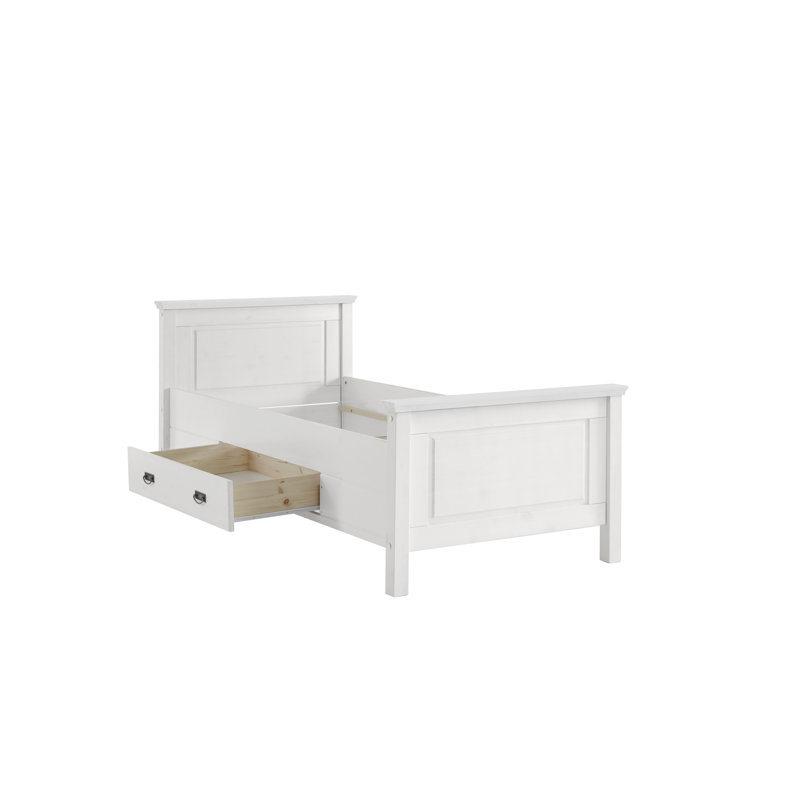 Solid Wood Storage Bed, White, 90 x 200 cm
