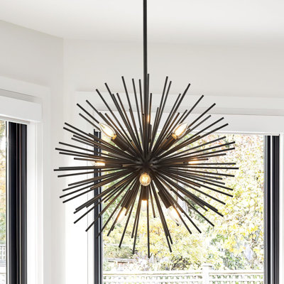 Modern Industrial Sputnik Chandelier With Adjustable Height, 9-Light Firework Globe Design For Ceiling, Living Room, Dining, And Entryway
