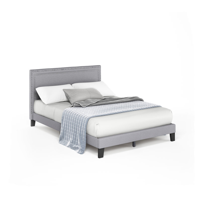 Alpern Upholstered Double Row Nail Head Bed Frame, Double (4'6)