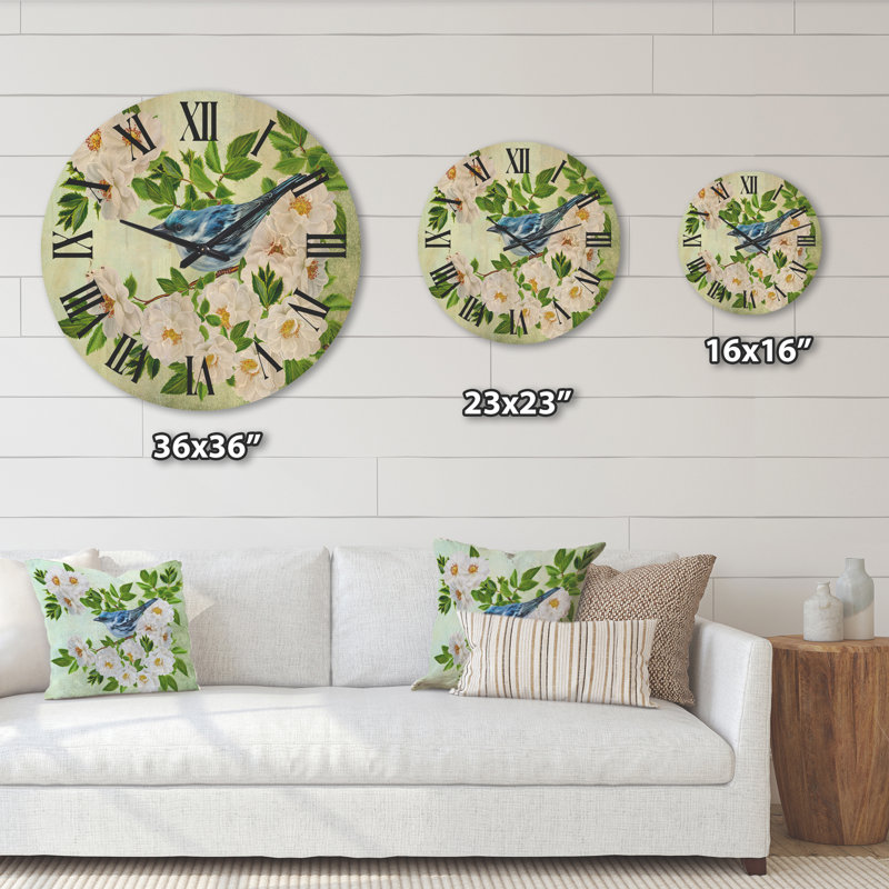 Horloge murale petit oiseau assis sur une branche de bois de rose, Grand