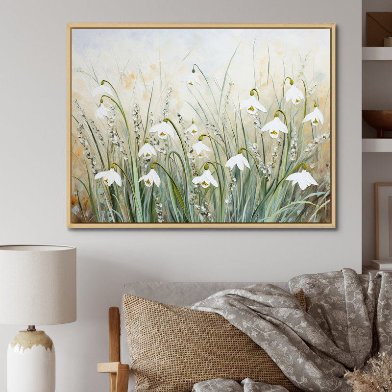 «Farmhouse Snowdrops Bloom Charm I», reproduction sur toile, Cadre naturel flottant, H 30 po x l 40 po x P 1,5 po