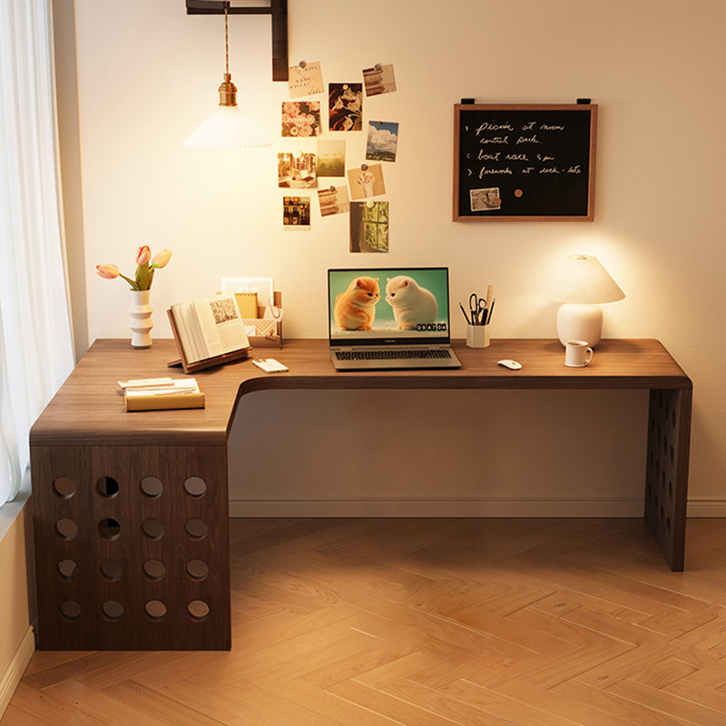 Bureau simple et moderne en bois massif en forme de L, H 29,53 po x l 78,74 po x P 55,12 po