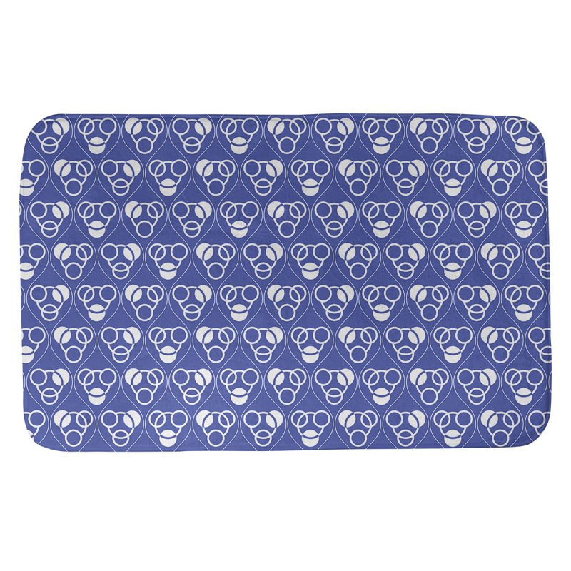 Tapis de bain géométrique rectangulaire antidérapant Circles Waves, l 17 po x L 24 po, Bleu/blanc