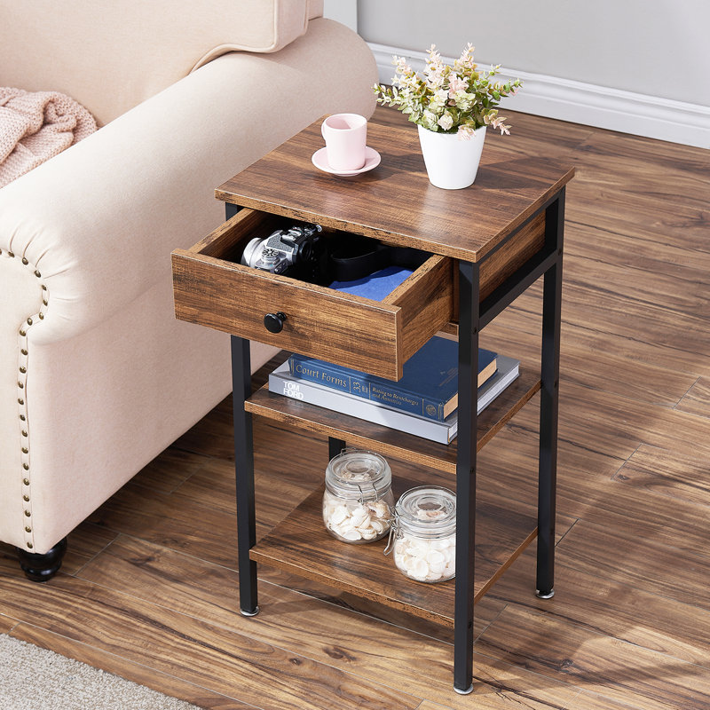 15.7'' W Metal Nightstand, Brown, Set of 2