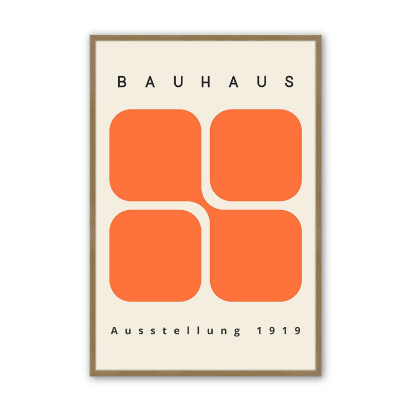 Impression de blocs rétro 36 "x 24" Bauhaus 1919 dans un cadre blanc opaque, Papier avec cadre doré brossé