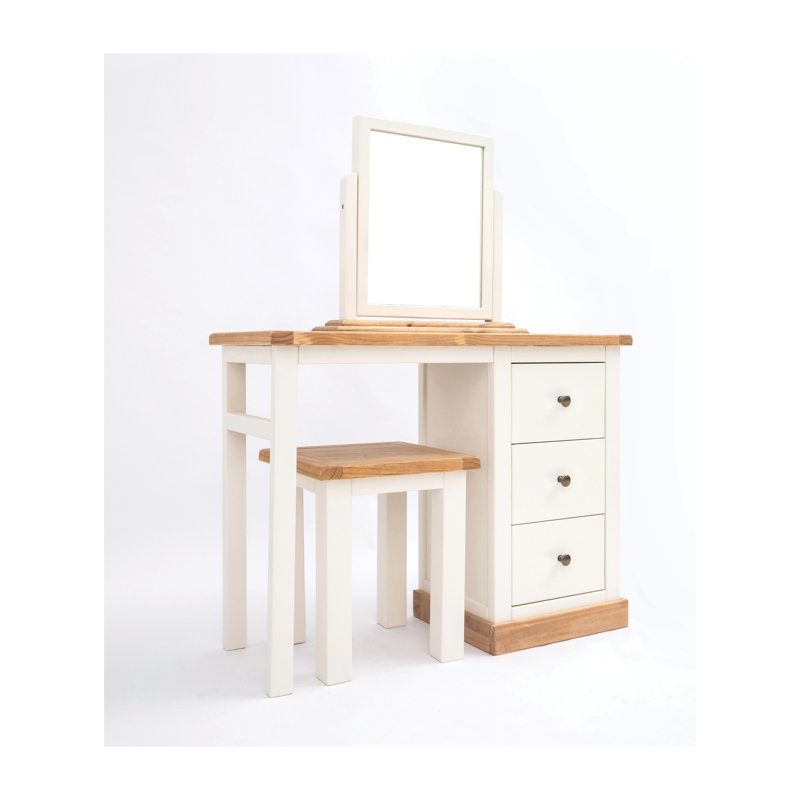Dressing Table with Mirror, Off White, Antique Silver