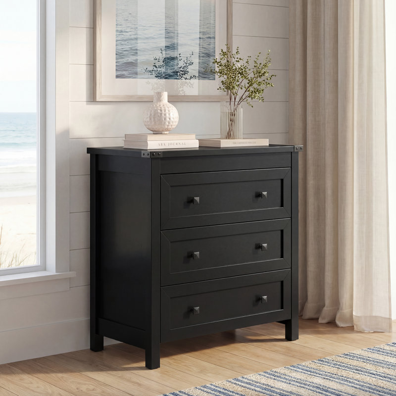3 Drawers Dresser 26.4" W, Nightstand Chest of Drawers ,Bedside Table with Rhombus Handle, Black