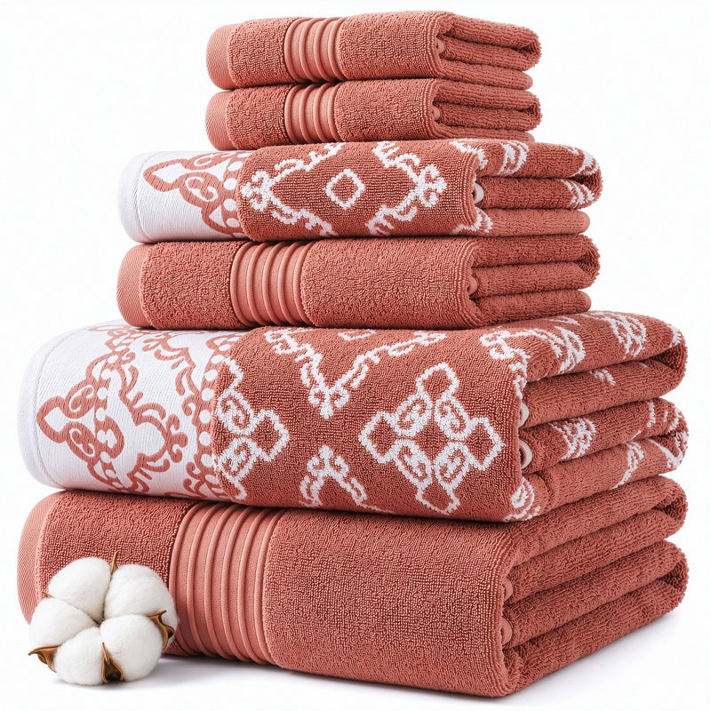 Ensemble de serviettes en jacquard réversible teint en fil 6 pièces Charlize Modern - 100% coton, Argile