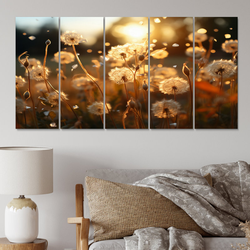 Sunset Dandelion Field V - Ensemble de décoration murale floral en métal
