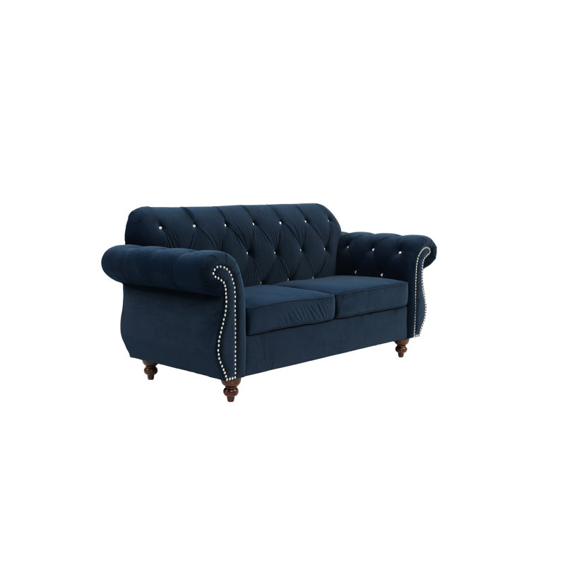 Causeuse formelle de luxe en velours indigo 1pc avec coussins de salon 2 places