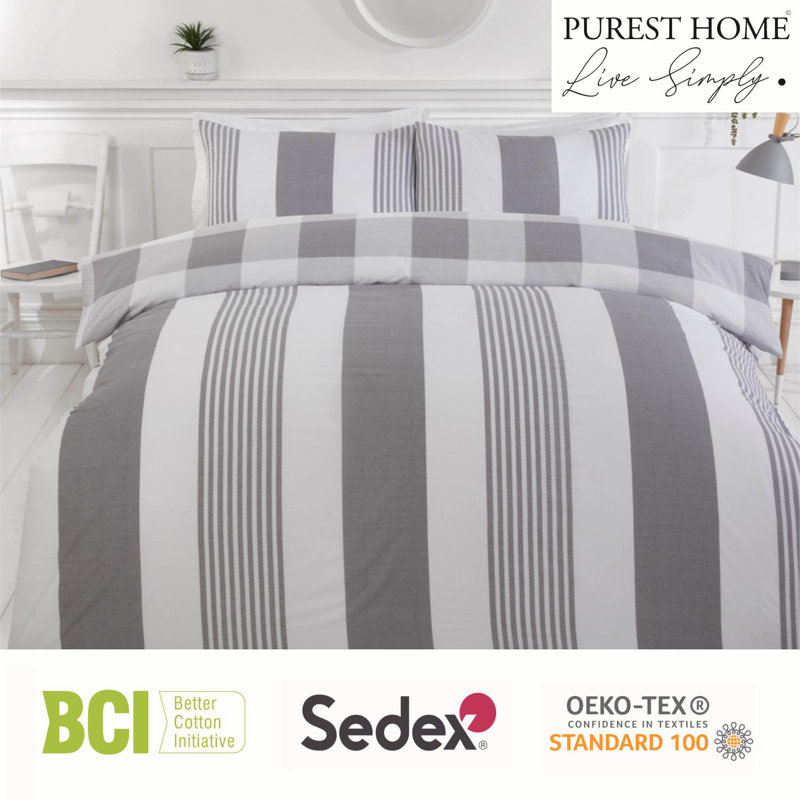 Striped Duvet Cover Set with Pillowcases, Single - 1 Standard Pillowcase, Grey