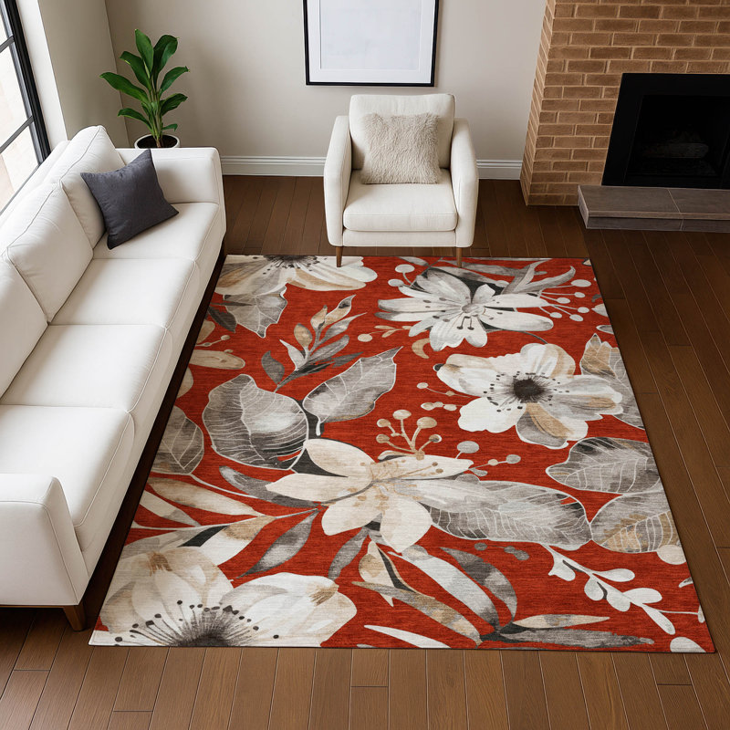 Machine Washable Indoor/Outdoor London ACN2260 Floral Rug, Rectangle 10' x 14'