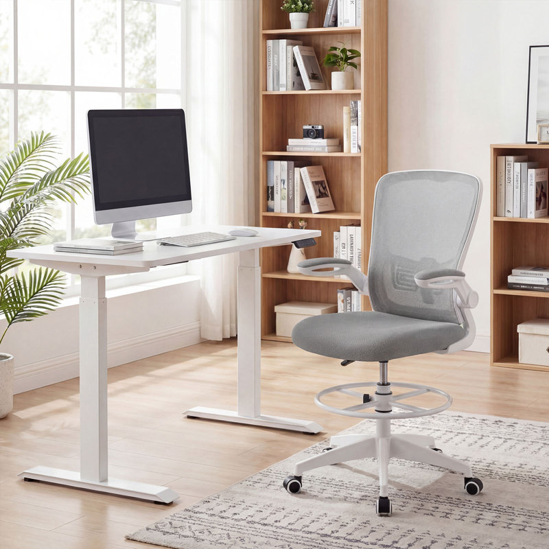 Chaise de bureau à domicile avec accoudoirs relevables et repose-pieds réglables, idéale pour étudier (gris)., Gris