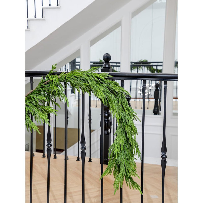 15 pi Guirlande de Noël Real Touch Norfolk Pine Garland Winter Pine Garland For Mantle Stairs Railing Table Fireplace Wall Interior Outdoor Holiday Xmas Decor Décoration