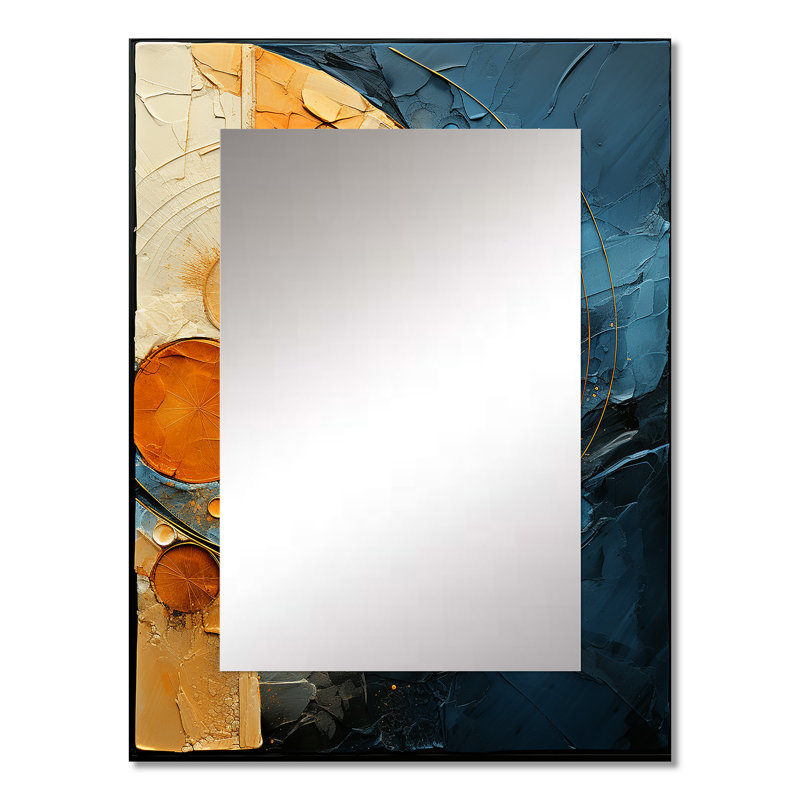 Gold Teal Abstract Spirals I - Abstract Spirals Wall Mirror, Modern Decorative Mirror, Printed Metal Art, 32" x 24"