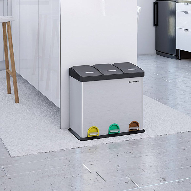 Luxfox Steel Step On Multi-Compartment Rubbish & Recycling Bin - 24L