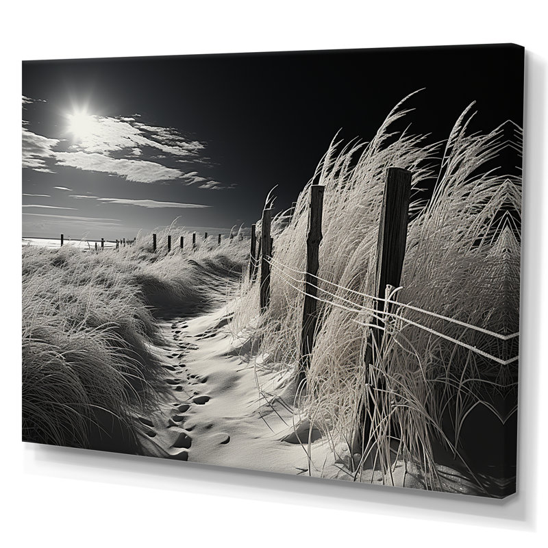 Horizon de plage noir et blanc - art mural grande plage côtière, H 34 po x l 44 po x P 1,5 po, Toile tendue