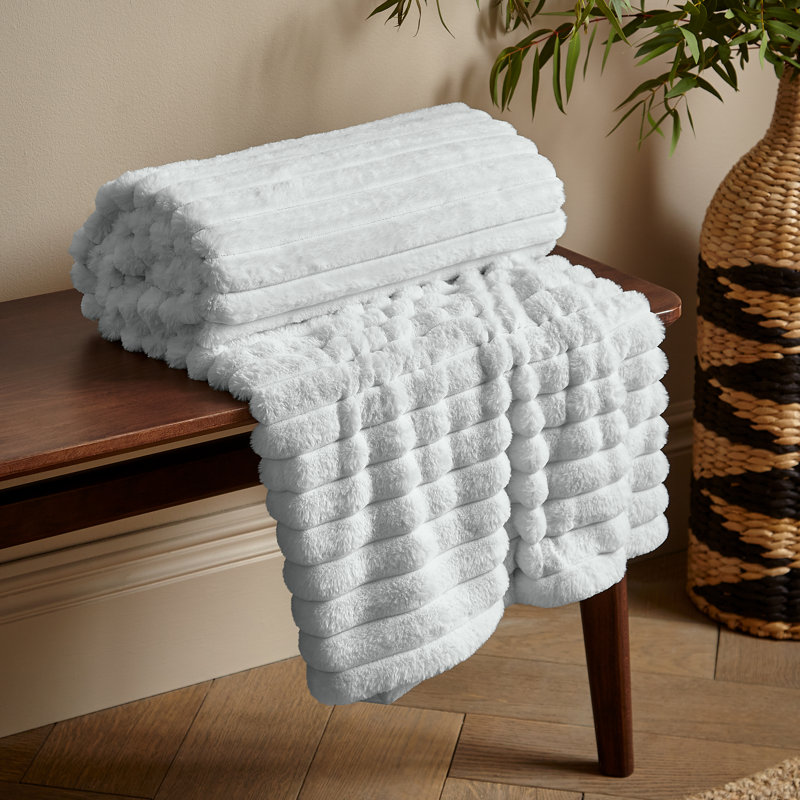 Cosy Ribbed Faux Fur Blanket Throw, Grey