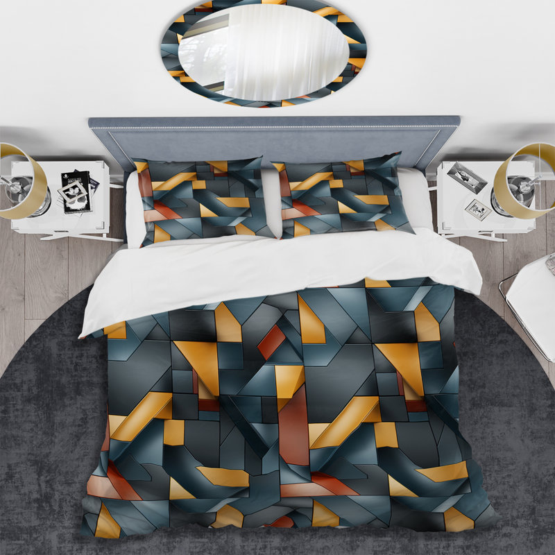 Literie à motif géométrique noir Urban Urban, Housse de couette simple + 1 taie décorative stan