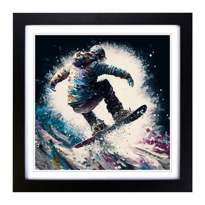 Snowboarding Palette Knife Painting - Framed Print