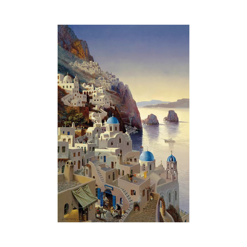 Santorini at Dusk - Reproduction d'art sur toile tendue, H 12 po x l 8 po x P 0,75 po