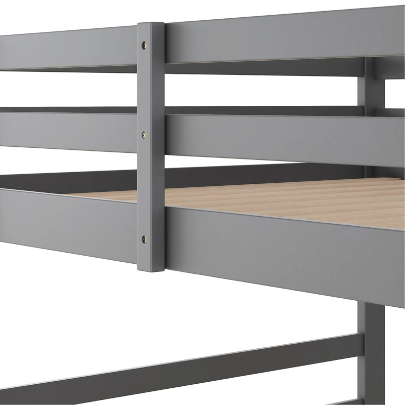 Lit superposé double gris avec garde-corps - construction en bois massif, convient aux matelas de taille, au lit d'espace, rehausse le décor de la chambre à coucher, deux bien