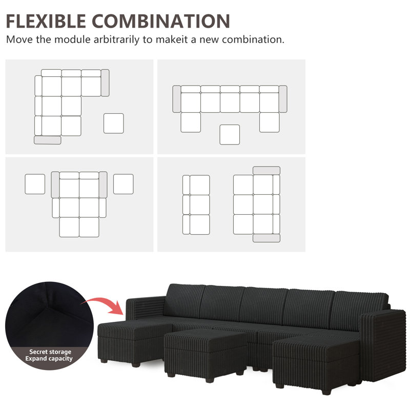 Canapé modulaire 8 pièces Janiera, Noir
