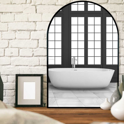 Arch Bathroom Mirror, Wall Mounted Mirrors with Metal Frame 