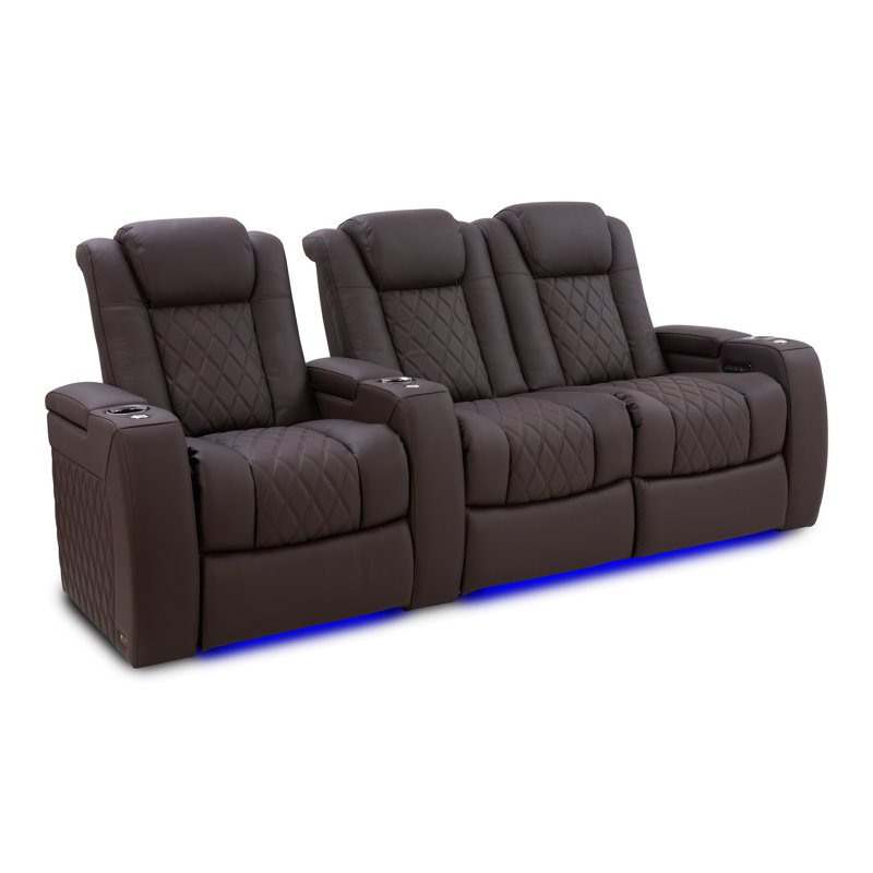 Siège de cinéma en cuir véritable de 92,25 po de largeur avec porte-gobelet
