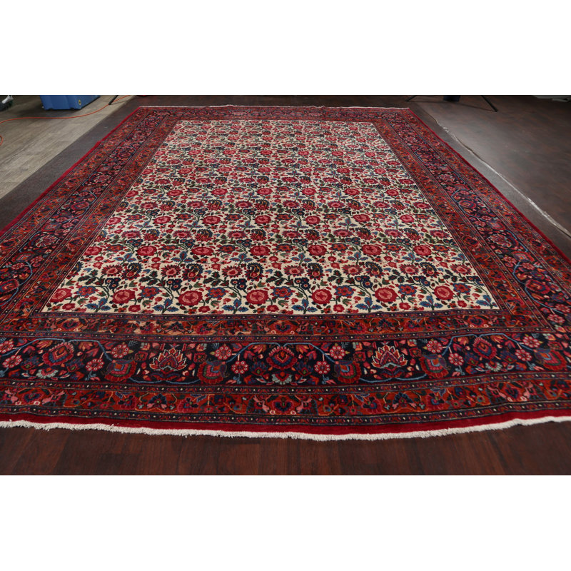 Azzole One-of-a-Kind 10'10" X 14'3" 1920s Wool Area Rug in Ivory