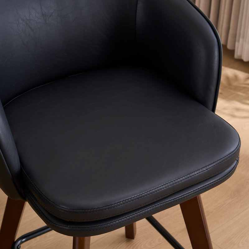 Tabouret de bar Allis Mid-Century, Similicuir noir, 1