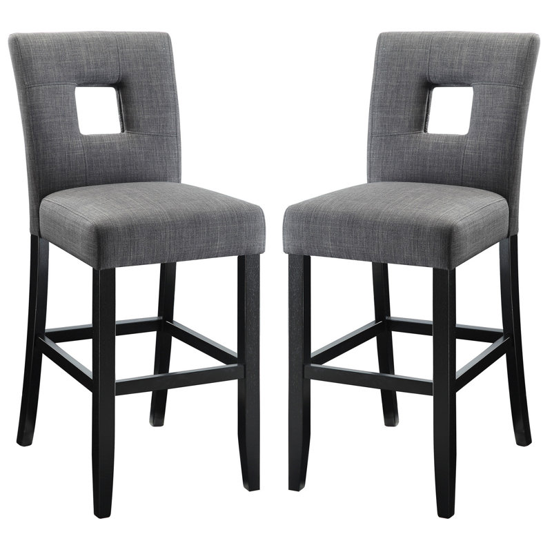 Upholstered Counter Stool with Solid Wood Frame, Gray