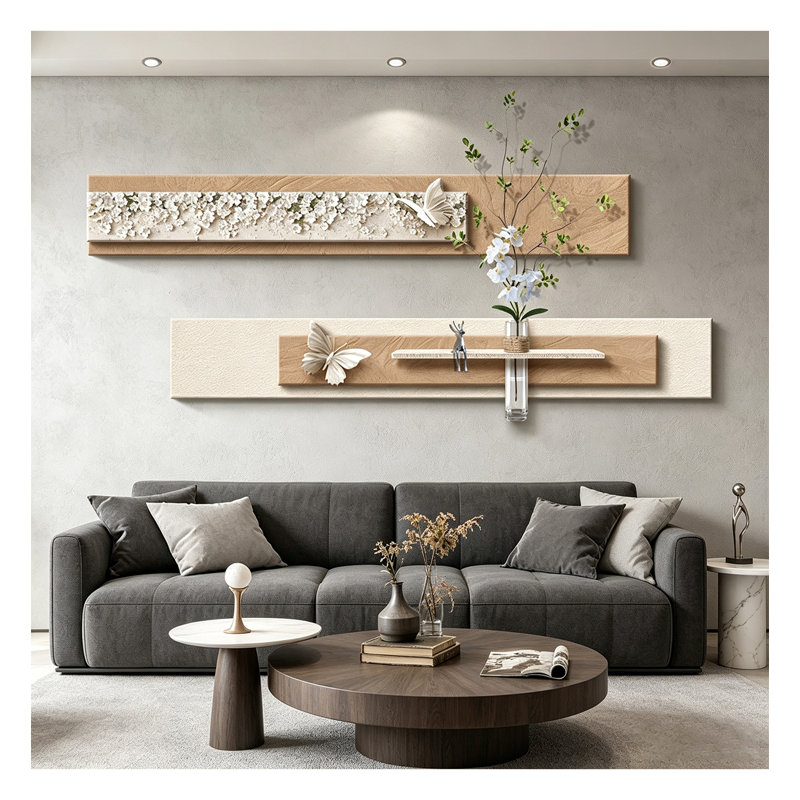 Décoration murale minimaliste en grès floral et papillon 3D