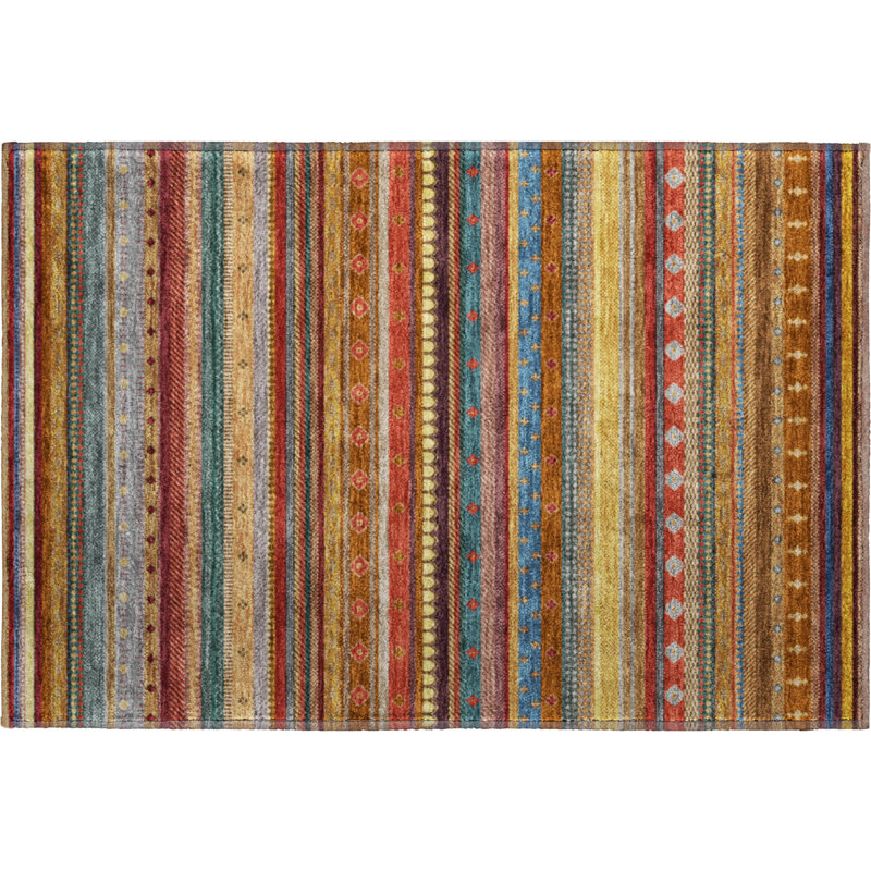 Premium Machine Washable Mayfield  Striped Rug, 1'8" x 2'6", Paprika