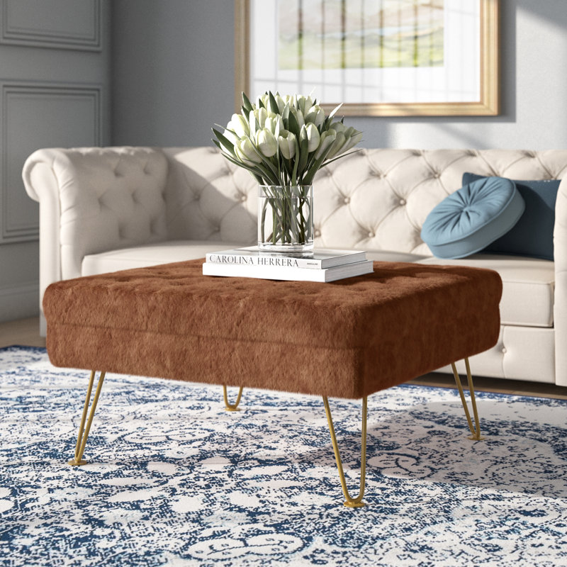 Heer Upholstered Ottoman, Umber Faux Fur