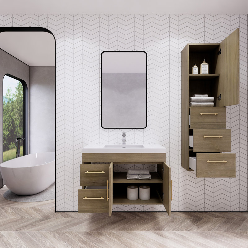 Eliza Bathroom Storage, White Oak/Gold