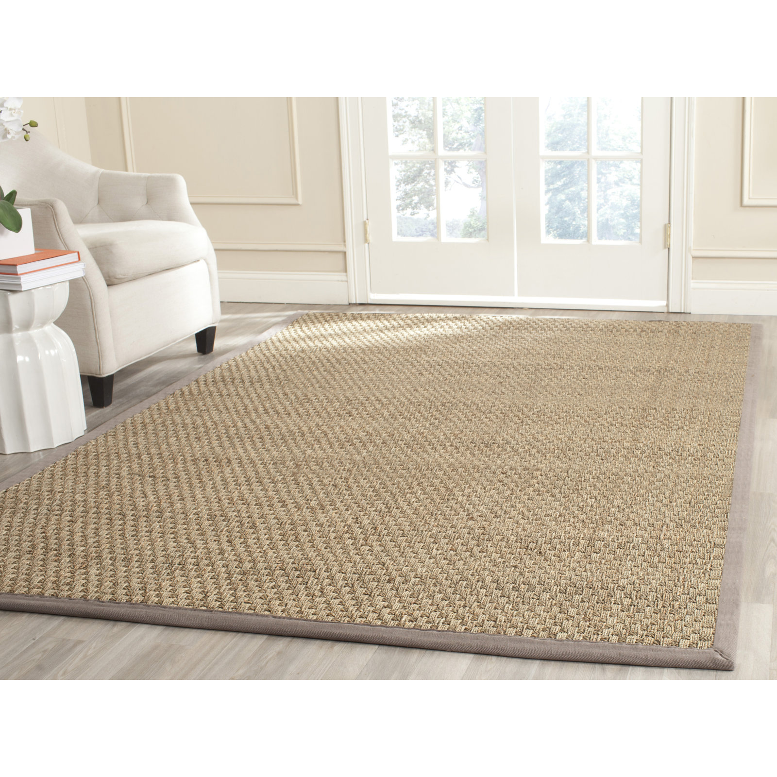 Lasone Natural Gray Seagrass Rug, Rectangle 3' x 5'