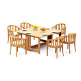 7 Pcs Grade-A Teak Wood Dining Set: 60" Square Rectangle Butterfly Table And 6 Lenong Arm Chairs #11LN1406