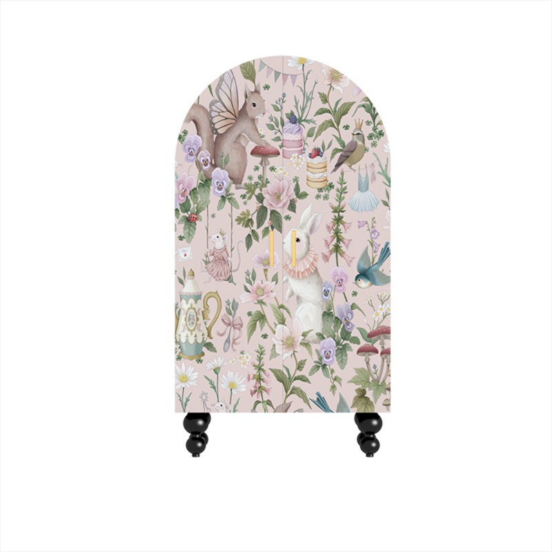 Armoire-penderie moderne à double porte arquée, Noir / Rose