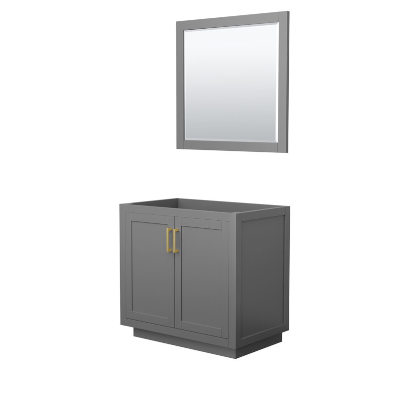 Base de meuble-lavabo simple autoportante 35,25 po Miranda avec miroir 34 po Miranda, Gris foncé / or brossé
