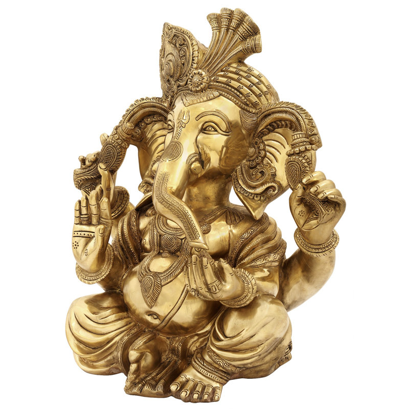 18" Seated Turbaned Lord Ganesha In Brass | Indian Handcrafted Idol 