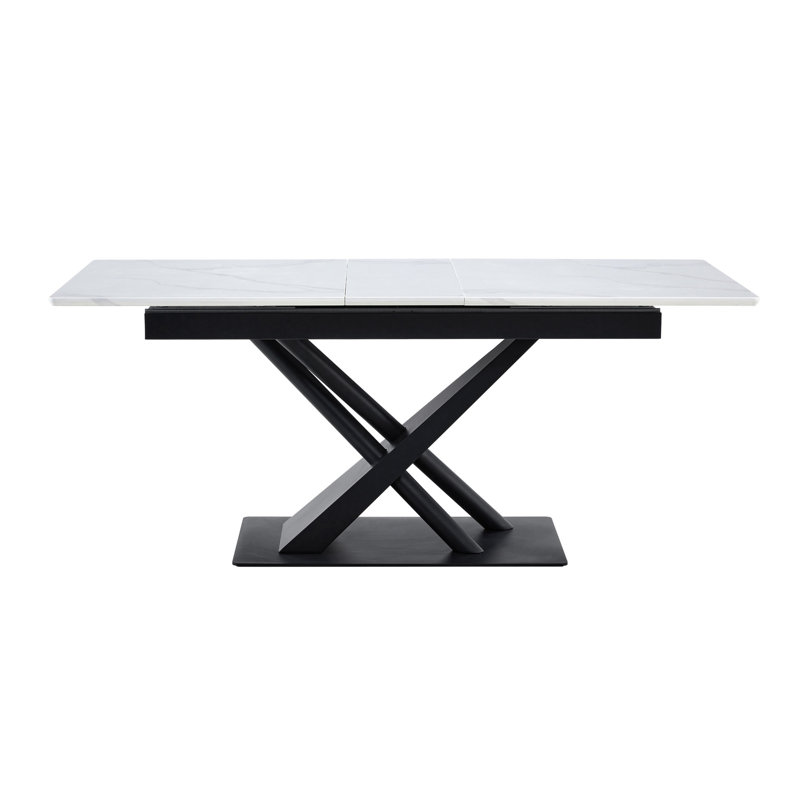 Table de salle à manger moderne avec plateau de table en panneau de fibres à densité moyenne et placage en marbre blanc