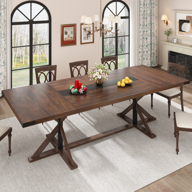 Table de salle à manger Dariusz Farmhouse, grande table de salle à manger rustique rectangulaire, pieds réglables, Chêne